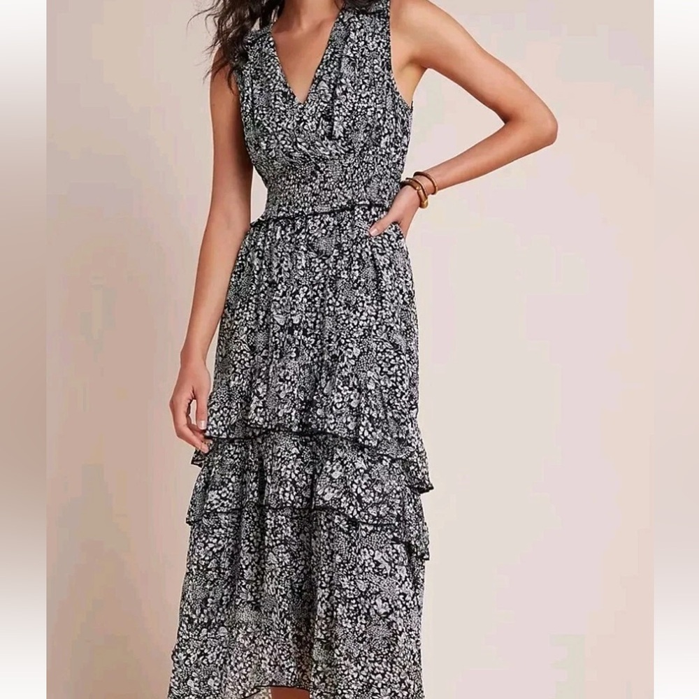 Anthropologie Black and White Floral Dress